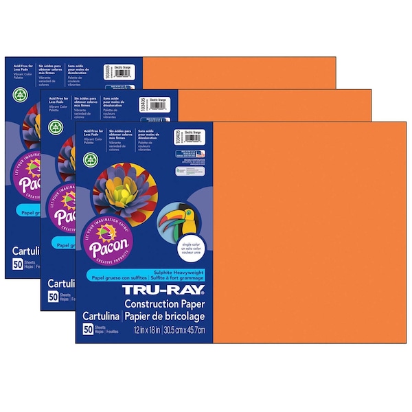 Tru-Ray Construction Paper, Electric Orange, 12x18, PK150